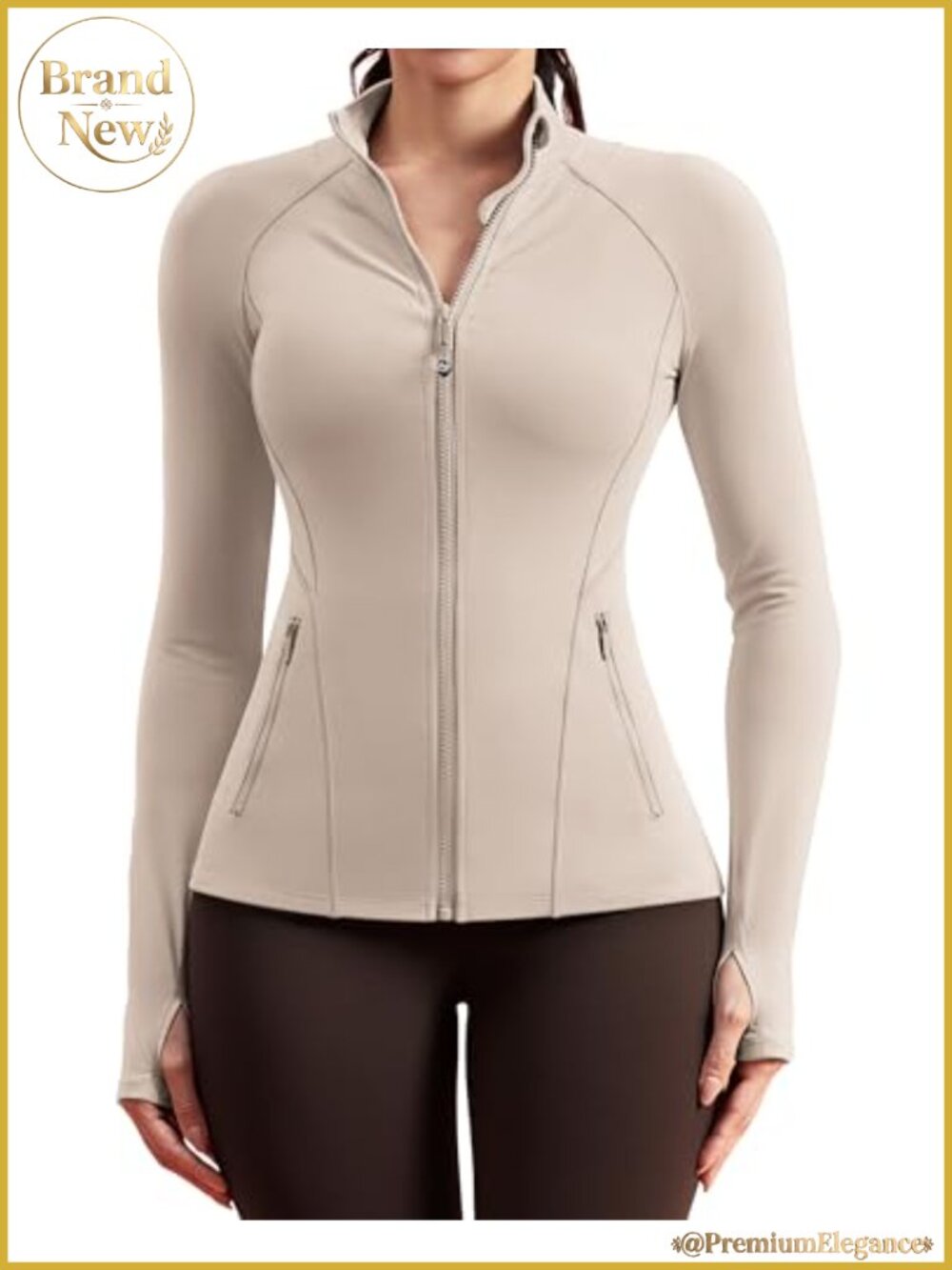 Women's Zip Up Slim Fit Athletic Gym Running Jacket with Thumb Holes